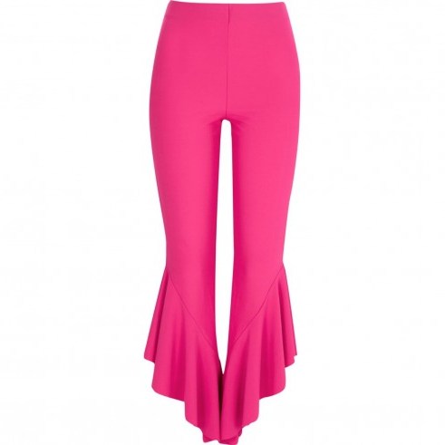River Island Bright pink frill hem high waisted trousers – ruffled pants - flipped