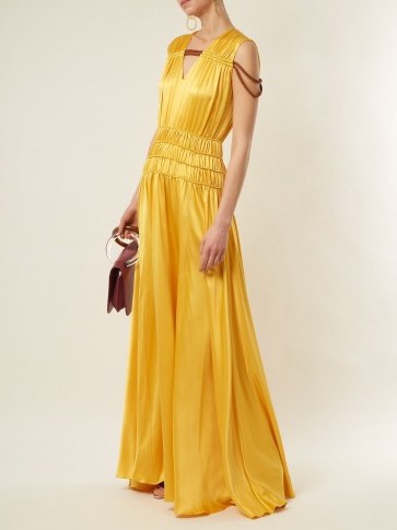 ROKSANDA Brona gathered rope-detail silk-satin gown ~ silky yellow gowns - flipped