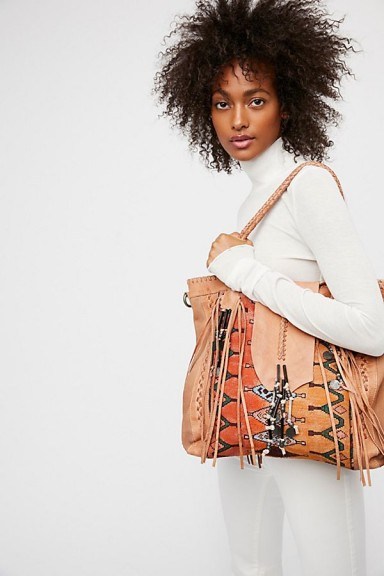 FREE PEOPLE Canyonland Tote. LARGE NATURAL FRINGED SHOULDER BAGS - flipped