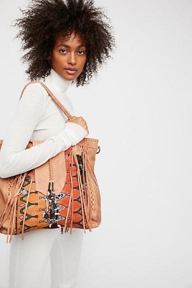 FREE PEOPLE Canyonland Tote. LARGE NATURAL FRINGED SHOULDER BAGS
