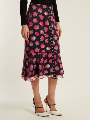 PROENZA SCHOULER Carnation-print fluted midi skirt ~ black and pink floral skirts
