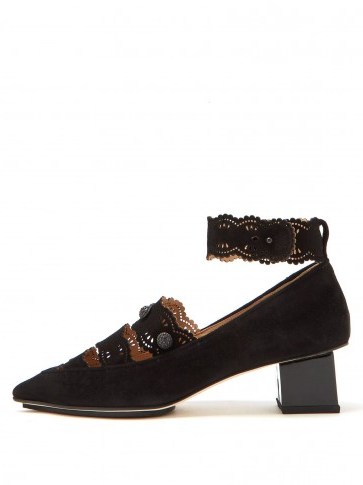 RUE ST. Castelo laser-cut suede pumps ~ black vintage style shoes - flipped