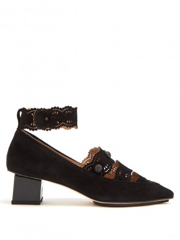 RUE ST. Castelo laser-cut suede pumps ~ black vintage style shoes