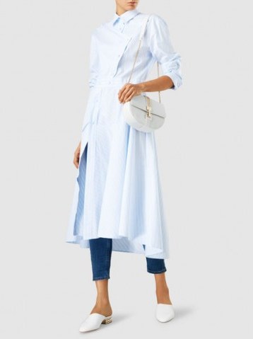 CÉDRIC CHARLIER‎ Asymmetric Striped Cotton Shirt Dress – chic day dresses - flipped