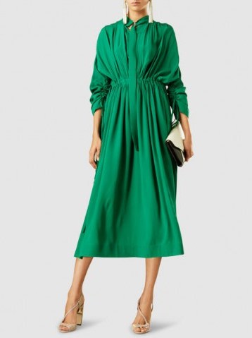 CÉDRIC CHARLIER‎ Ruched Crepe Midi Dress – chic green gathered dresses - flipped