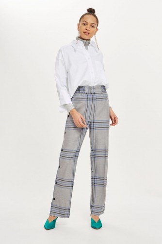 TOPSHOP Checked Popper Trousers / grey check print pants