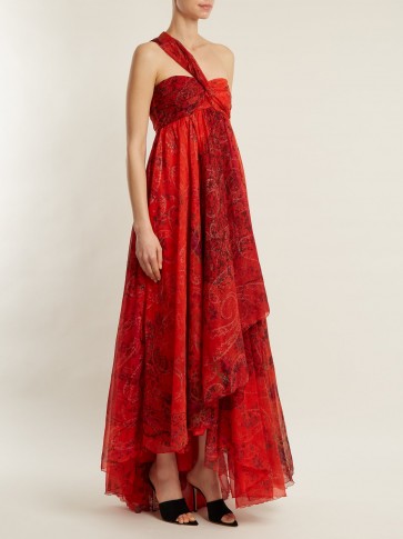 ETRO Chennai one-shoulder paisley-print silk dress ~ red asymmetric event dresses