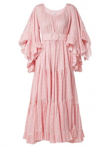 GÜL HÜRGEL Chevron-print ruffle-sleeves dress ~ pink floaty dresses - flipped
