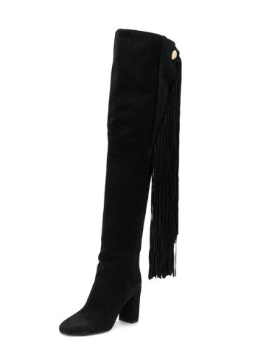 CHLOÉ Qaisha fringed black-suede over-the-knee boots - flipped