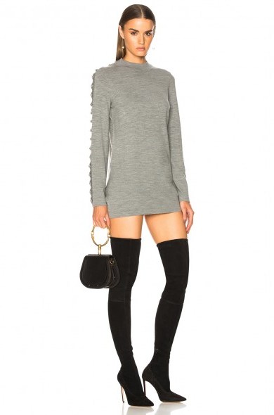 CHLOE Superfine Knit Embellished Sleeve Sweater Dress | grey jumper dresses - flipped