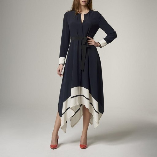 L.K. Bennett CLARINE NAVY SILK DRESS / blue asymmetric hemline dresses