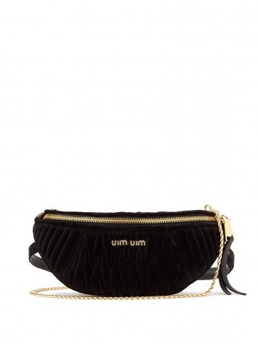 MIU MIU Contrast-panel velvet belt bag ~ chic black bum bags - flipped