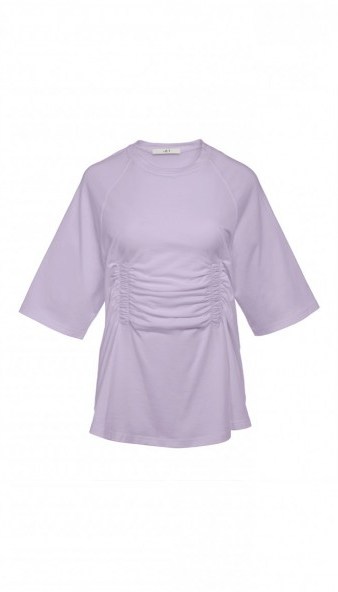 TIBI CORSET WAISTED BOYFRIEND T-SHIRT – lavender front ruched tee - flipped