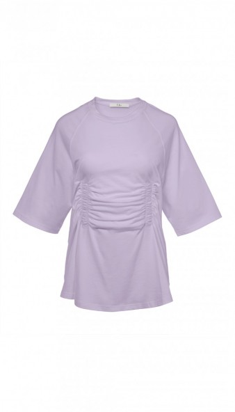 TIBI CORSET WAISTED BOYFRIEND T-SHIRT – lavender front ruched tee