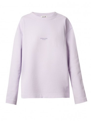 ACNE STUDIOS Crew-neck logo cotton sweatshirt – lilac logo sweat tops - flipped