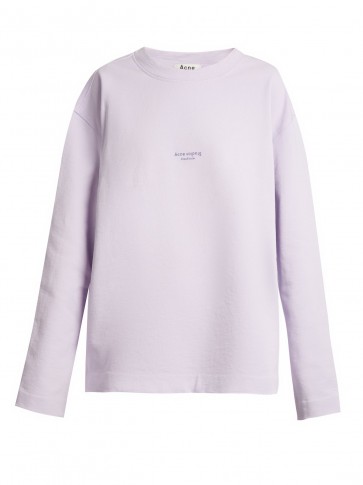 ACNE STUDIOS Crew-neck logo cotton sweatshirt – lilac logo sweat tops