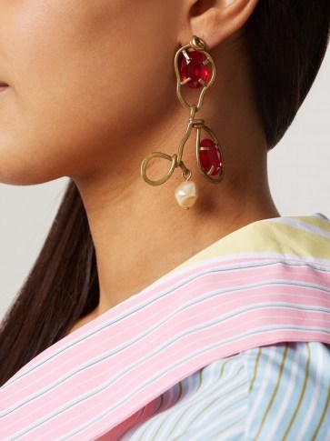 MARNI Red Crystal-embellished and resin drop earrings - flipped