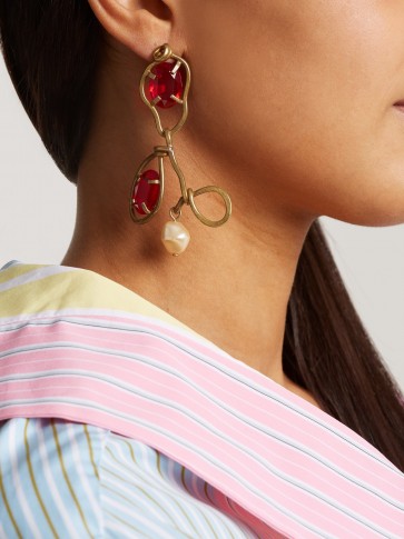 MARNI Red Crystal-embellished and resin drop earrings