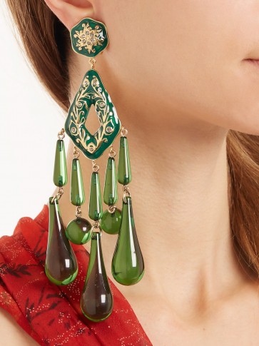 ETRO Green Crystal-embellished teardrop clip-on earrings ~ statement jewellery