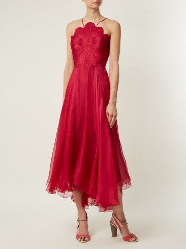 MARIA LUCIA HOHAN Daisy scallop-edged silk-mousseline dress – red halterneck event dresses - flipped