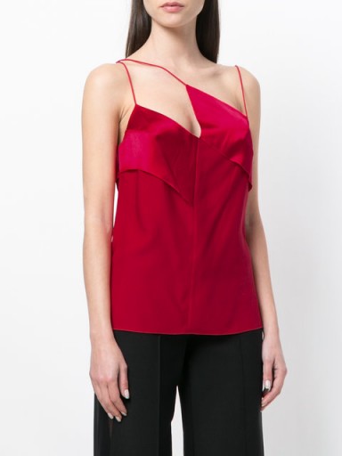 DION LEE diagonal-strap camisole | strappy asymmetric red silk camisoles