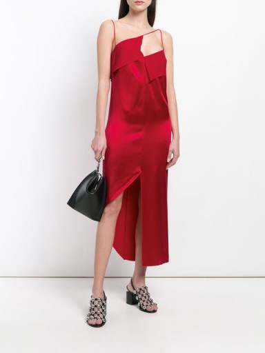 DION LEE diagonal-strap shift dress | red asymmetric slip dresses - flipped