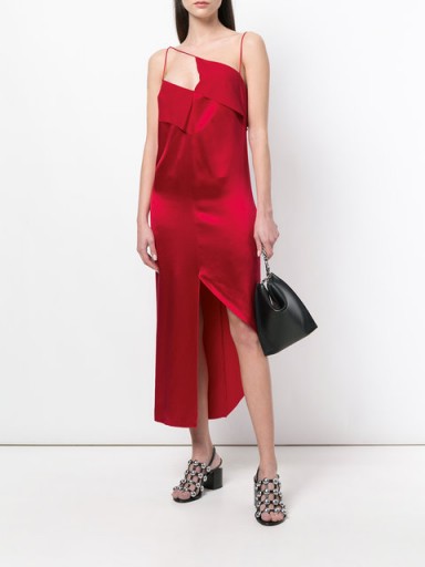DION LEE diagonal-strap shift dress | red asymmetric slip dresses