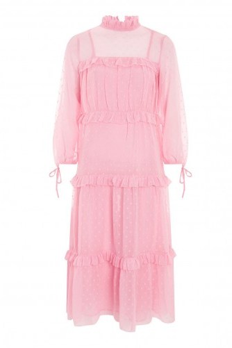 TOPSHOP Dobby Chiffon Midi Dress – pink vintage style high neck dresses - flipped
