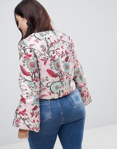 Dolly & Delicious Plus Allover Premium Embroidered Kimono Sleeve Cropped Jacket | plus size oriental style jackets