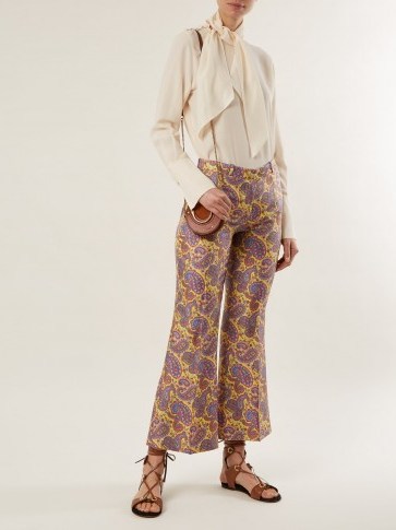 ETRO Dorado paisley-print kick-flare silk trousers ~ cropped yellow printed flares - flipped