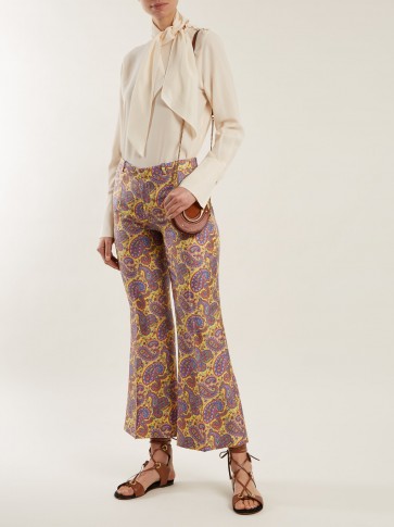 ETRO Dorado paisley-print kick-flare silk trousers ~ cropped yellow printed flares