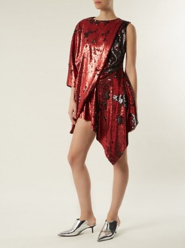 MARQUES’ALMEIDA Draped sequin dress ~ red and black asymmetric dresses - flipped