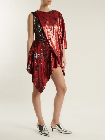 MARQUES’ALMEIDA Draped sequin dress ~ red and black asymmetric dresses