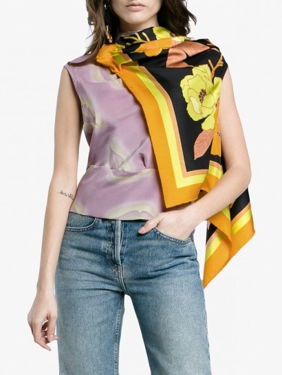 Dries Van Noten Coletti Floral Silk Draped Scarf Top – lilac tops - flipped