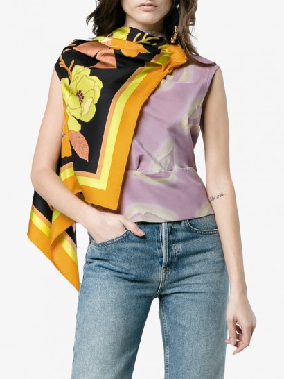 Dries Van Noten Coletti Floral Silk Draped Scarf Top – lilac tops