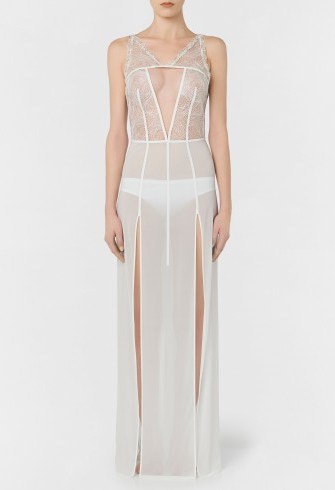 LA PERLA ELEMENTS Off-white silk georgette night dress with lurex embroidery – sheer luxe nightdresses – luxury nightwear - flipped