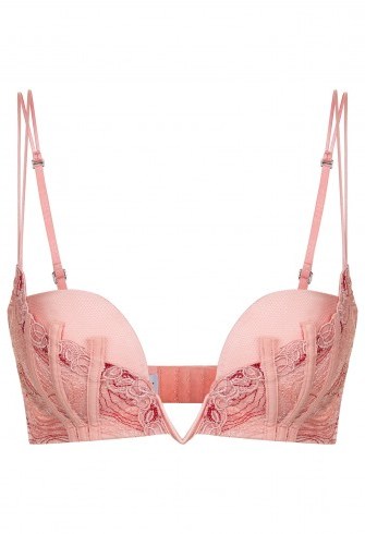 LA PERLA ELEMENTS Powder pink push-up underwired V-bra with lurex embroidery – luxe plunge bras – luxury lingerie - flipped