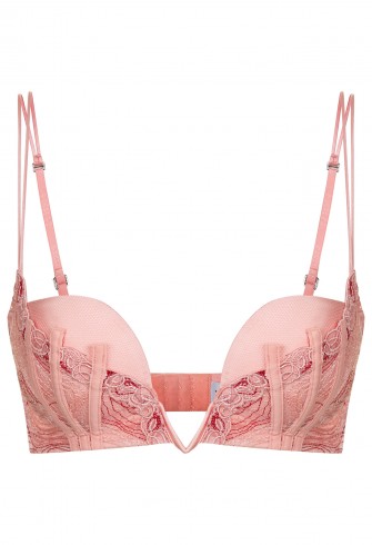 LA PERLA ELEMENTS Powder pink push-up underwired V-bra with lurex embroidery – luxe plunge bras – luxury lingerie