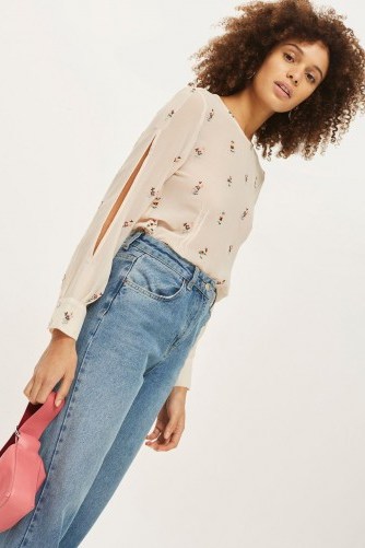 TOPSHOP Embroidered Slash Sleeve Top. NUDE TOPS - flipped