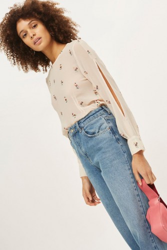 TOPSHOP Embroidered Slash Sleeve Top. NUDE TOPS