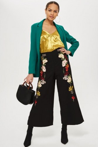 Topshop Embroidered Trousers | floral cropped wide leg pants - flipped