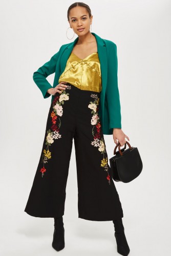 Topshop Embroidered Trousers | floral cropped wide leg pants