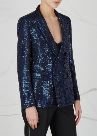 EMPORIO ARMANI Double-breasted blue sequinned blazer ~ sequin evening jackets - flipped