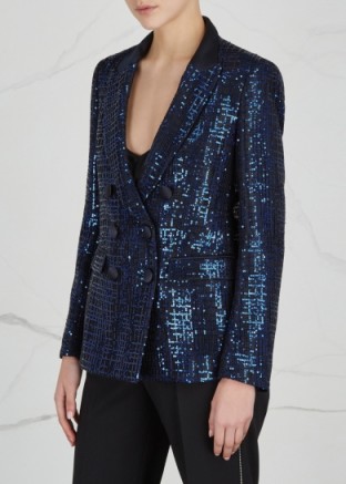 EMPORIO ARMANI Double-breasted blue sequinned blazer ~ sequin evening jackets