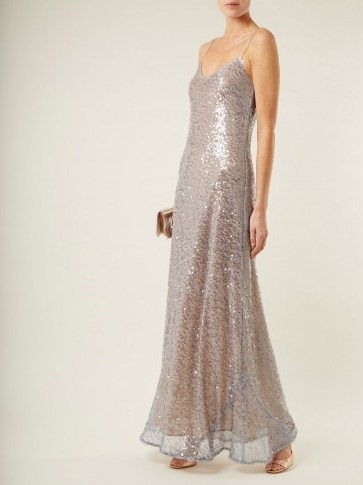 GALVAN Estrella bias-cut sequin-embellished gown ~ metallic-silver strappy gowns - flipped