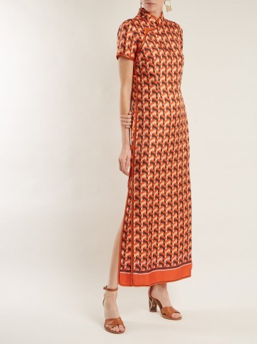 F.R.S – FOR RESTLESS SLEEPERS Eutenea orange geometric-print silk-twill dress ~ chic oriental style maxi dresses