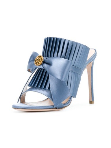 FAUSTO PUGLISI blue silk pleated bow stiletto sandals ~ luxe heels - flipped