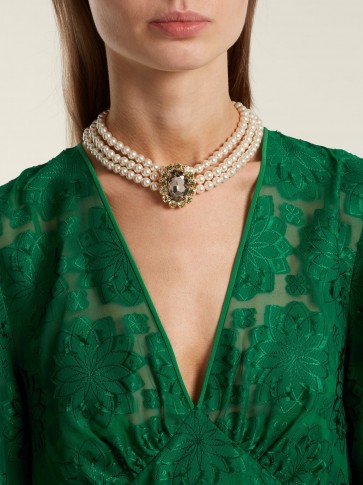 ERDEM Faux-pearl and crystal embellished necklace ~ three strand choker necklaces