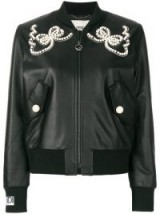 FENDI Faux-pearl embellished bomber jacket ~ black leather jackets