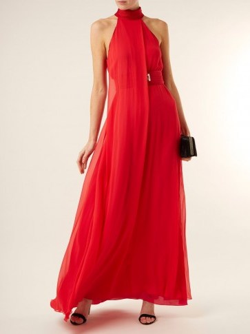 GALVAN Flamingo halterneck red silk-crepe gown ~ feminine event dresses - flipped